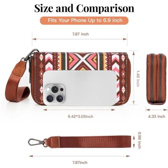 RFID Wristlet Wallet for Women Boho Western Clutch Purse Large Phone Holder - Picture 5 of 8